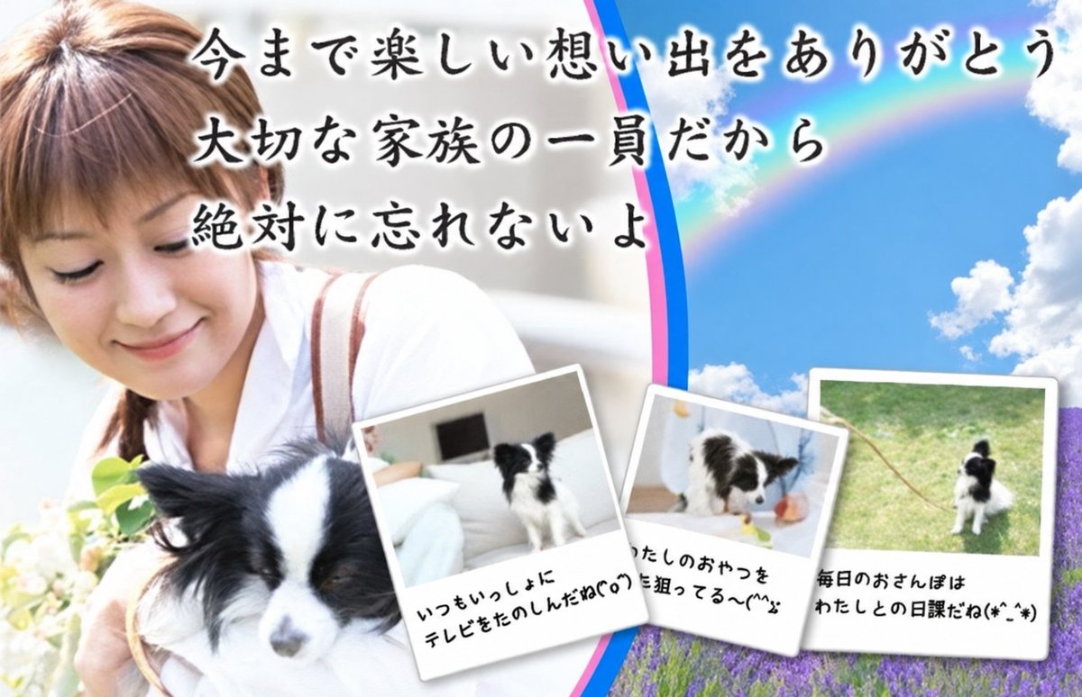 今まで楽しい想い出をありがとう 大切な家族の一員だから 絶対に忘れないよ